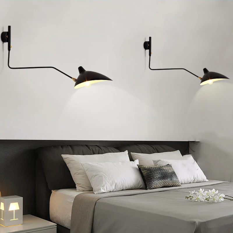 Nordic Duck Bill Wall Lamp Any Angle Rotatable Long Arm Sconce Lighting Living Room Decoration Bedroom Lamp Black Aluminum Shade