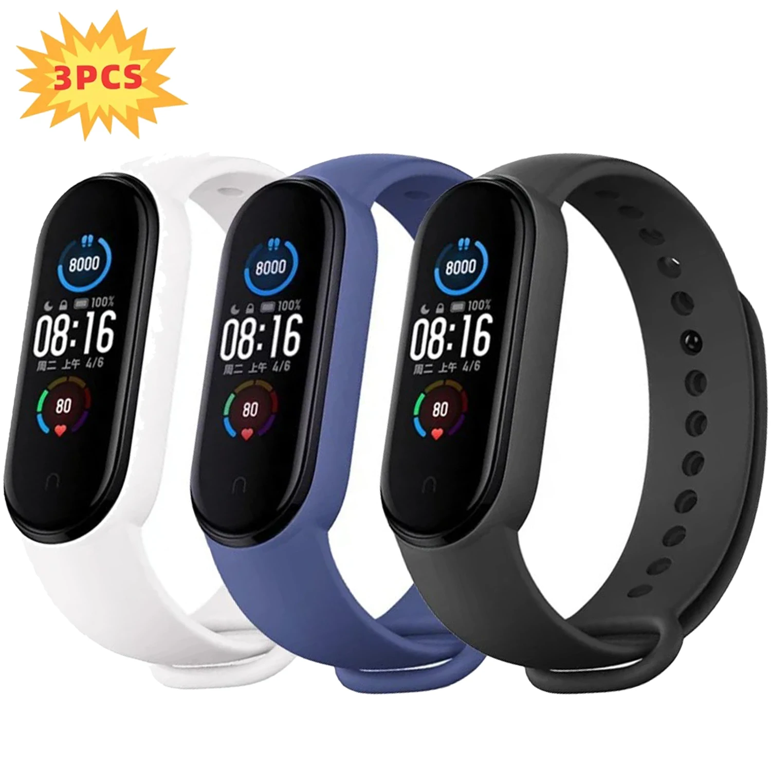 3 Stück Armband für Mi Band 7 6 5 4 Armband Xiaomi Mi Band Strap Silikon Sport Ersatz für Mi Band 6/5 Armband