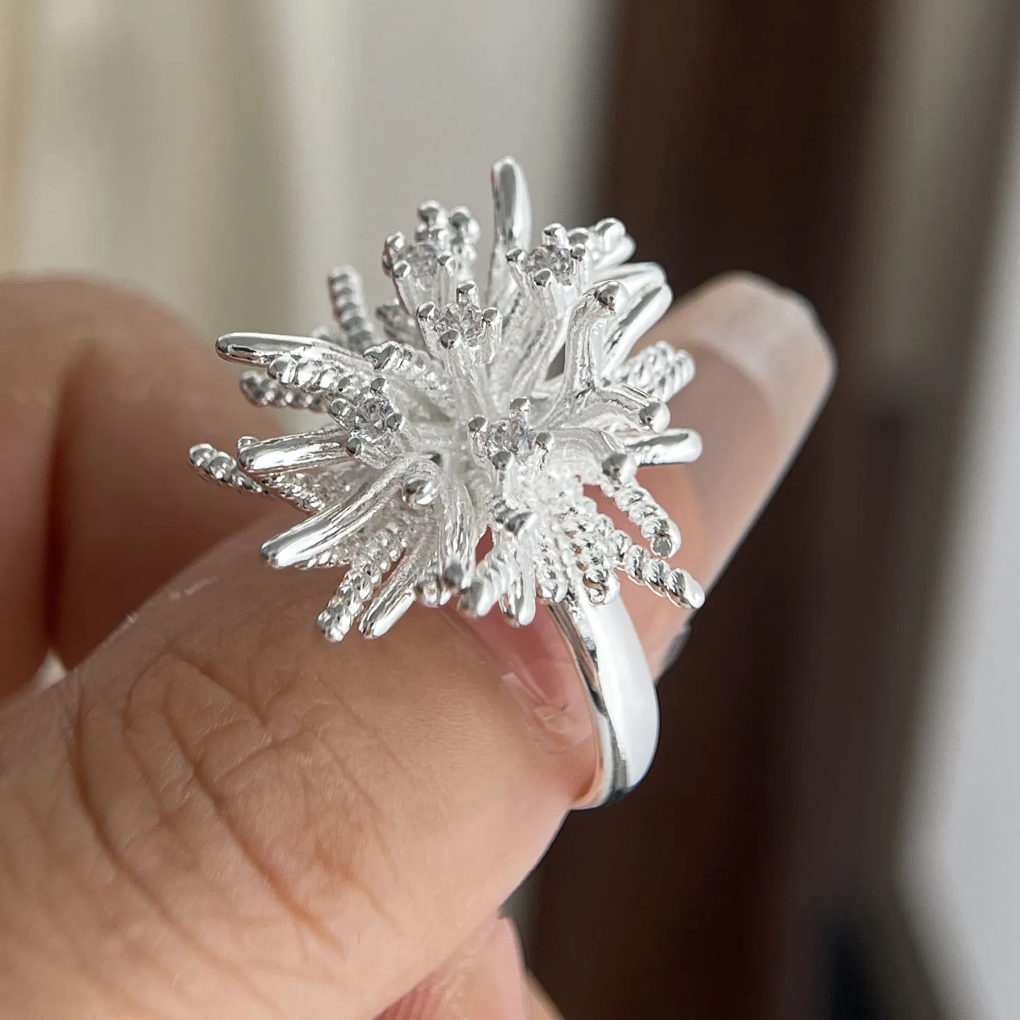 

925 Sterling Silver Rings for Women Couple Minimalist Handmade Simple Firework Ring Fine Jewelry Gift Prevent Allergy