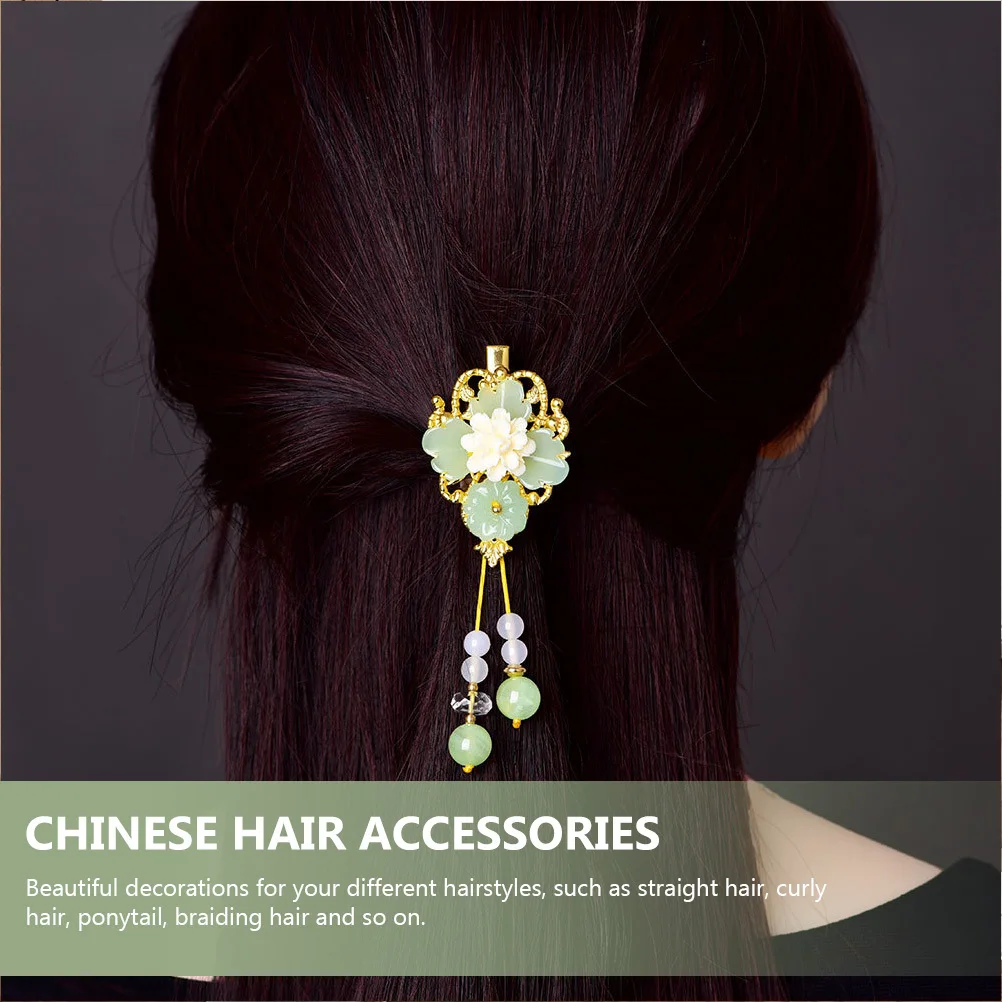 

Glass Flower Hair Clips Tassel Vintage Barrette Elegant Chinese Hair Accessories for Weddings Parties Daily Decoration for Women