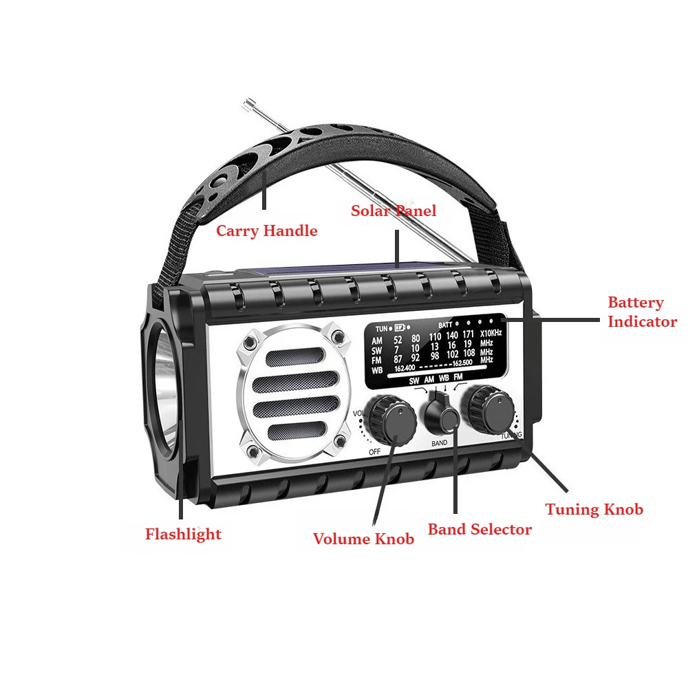 Portable Solar Hand Crank Emergency Radio 20000mAh AM FM Radio with Flashlight