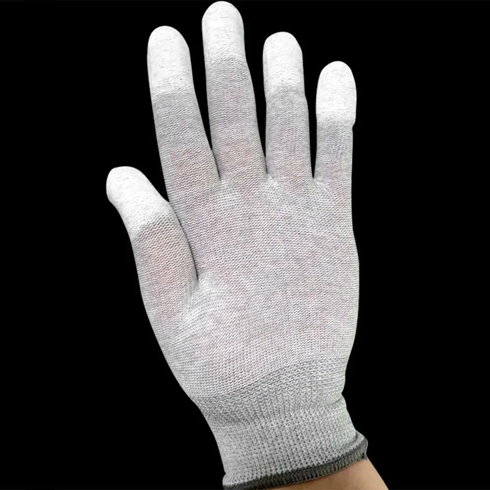 White Anti-static Gloves Nylon-Carbon PU Finger Coating Working Gloves Palm Coating Dust-proof Safety Work Gloves Electronic