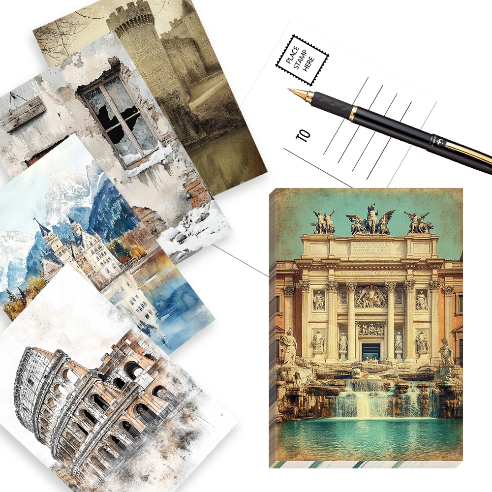 Collectible Vintage Greeting Cards - 32pcs Vintage European Landmark Postcard Series,