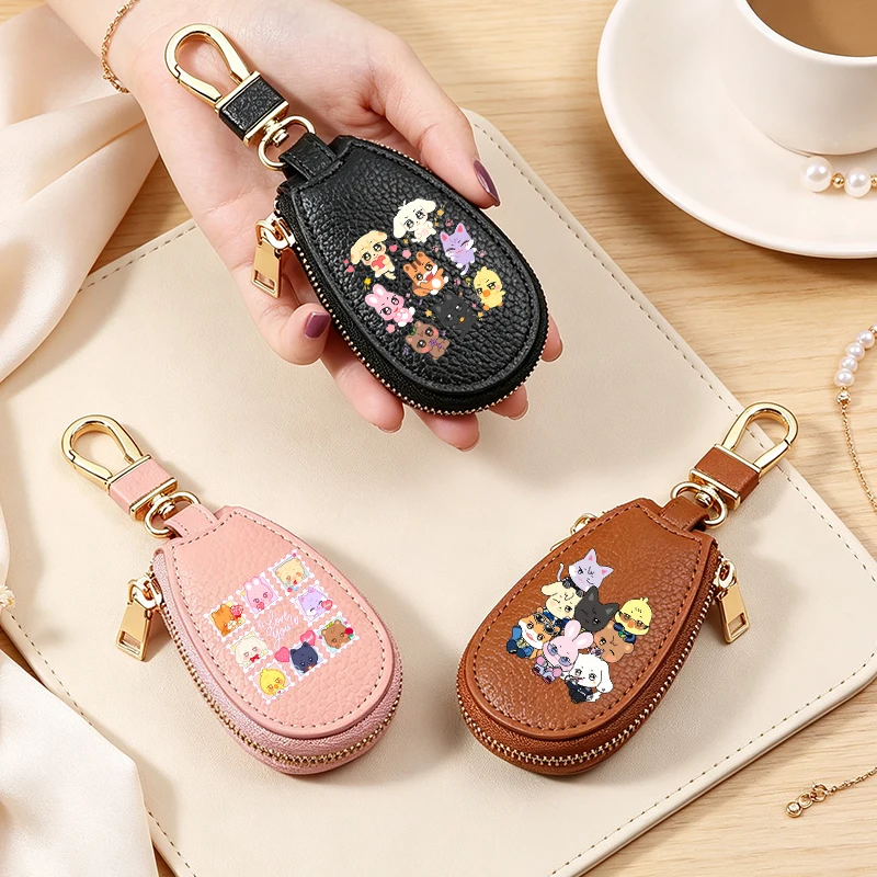 ATEEZ Leather Zipper Key Wallet Keychain K-pop Man Groups Multifunctional Mini Purse Key Holder Case Cute Key Chain Storage Bag