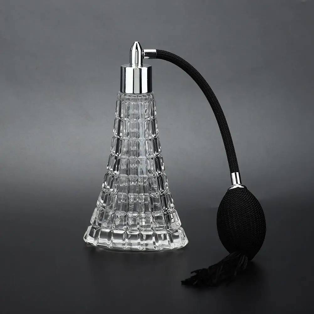 75ml Vintage Crystal Glass Perfume Bottle with Antique Black Bulb Sprayer & Tassel - Refillable Gift