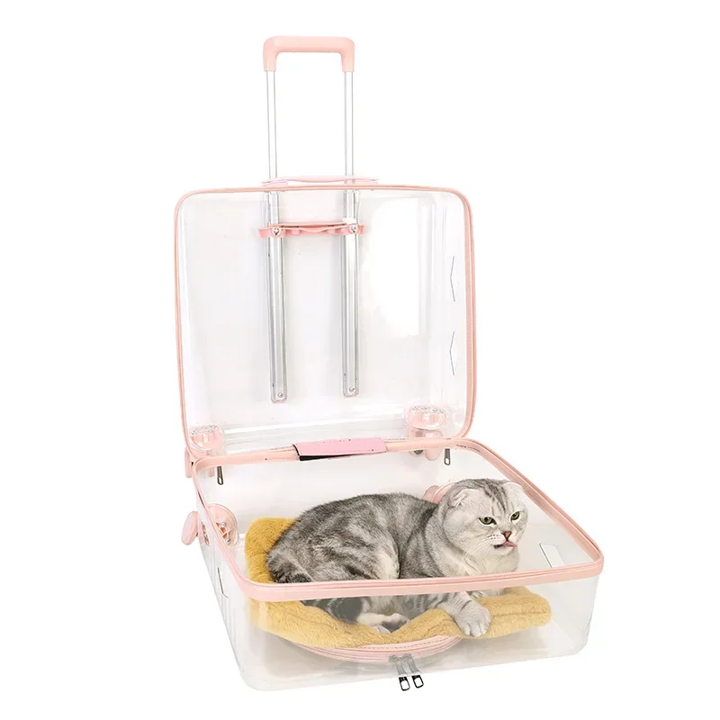 

Pet trolley case, new foreign trade multi-function, outdoor breathable cat case, large capacity 10kg cat and dog, transparent