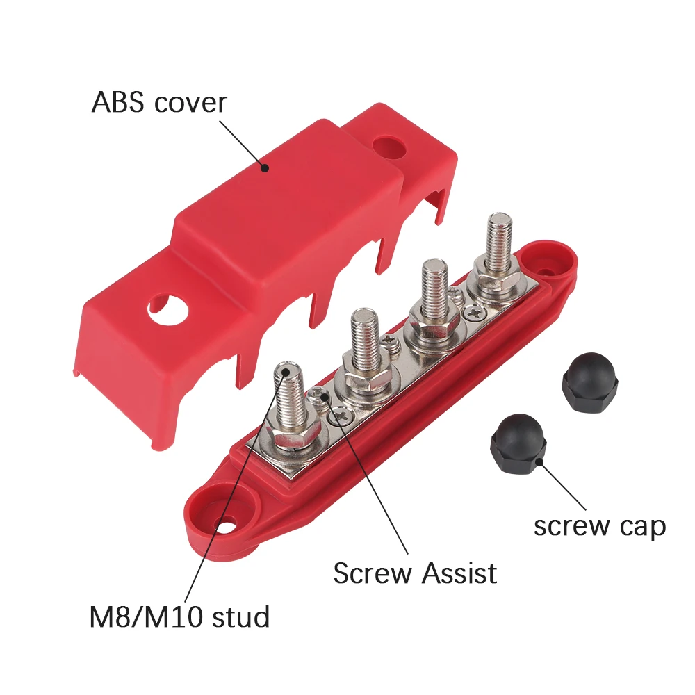 Caravan RV Power Distribution Block 4 Ways 48V 250A DC Bus Bar Electro Junction For Boat Truck Car Accessories M8 M10 Studs