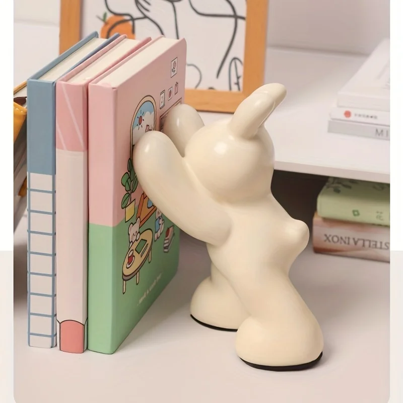 A Pair Of Anti Slip Blocks Cream Colored Wind Rabbit Bookshelf, Used For Home Decoration, Living Room, Porch Cabinet Heavy Book