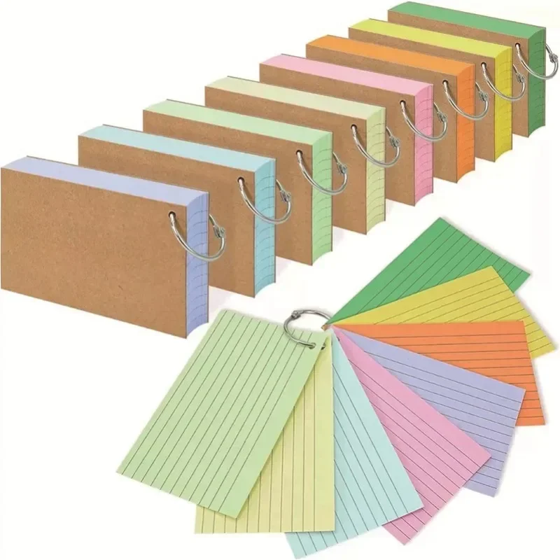 Carpeta de 50 piezas, libro de notas de línea Horizontal, tarjetas de índice de hojas sueltas, tarjetas Flash pequeñas de revisión para estudio y oficina