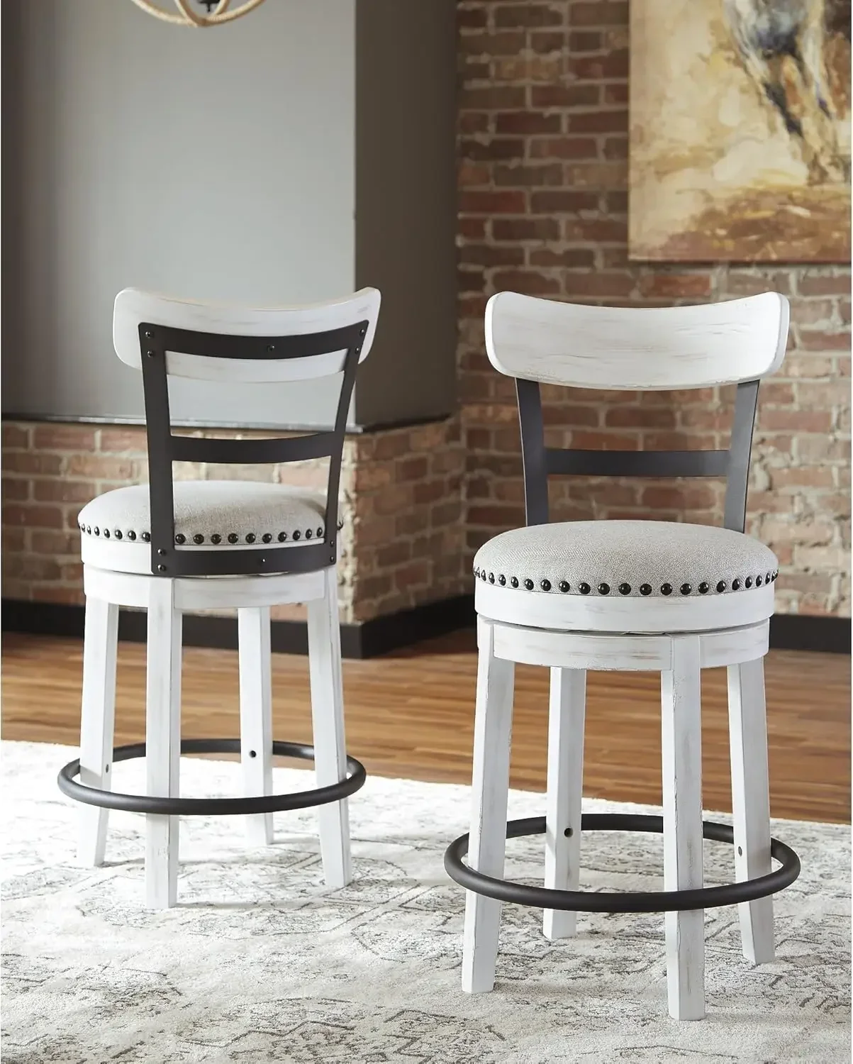Design by Ashley Valebeck 24.5" Modern Swivel Counter Height Barstool, Whitewash