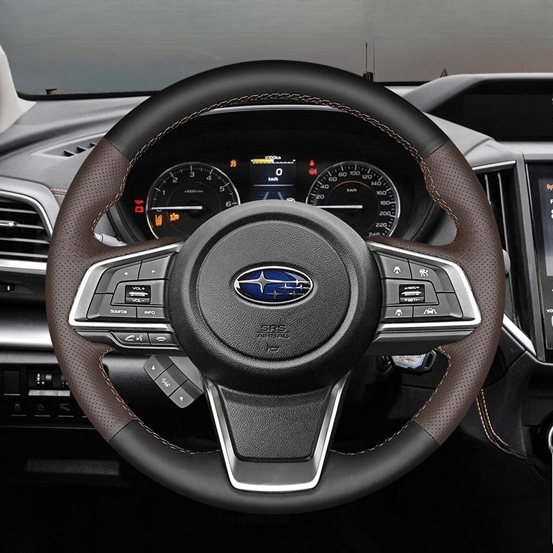 

For Subaru Forester Ascent Crosstrek 2018-2019 Hand Stitched non-slip black brown Genuine Leather car Steering Wheel Cover