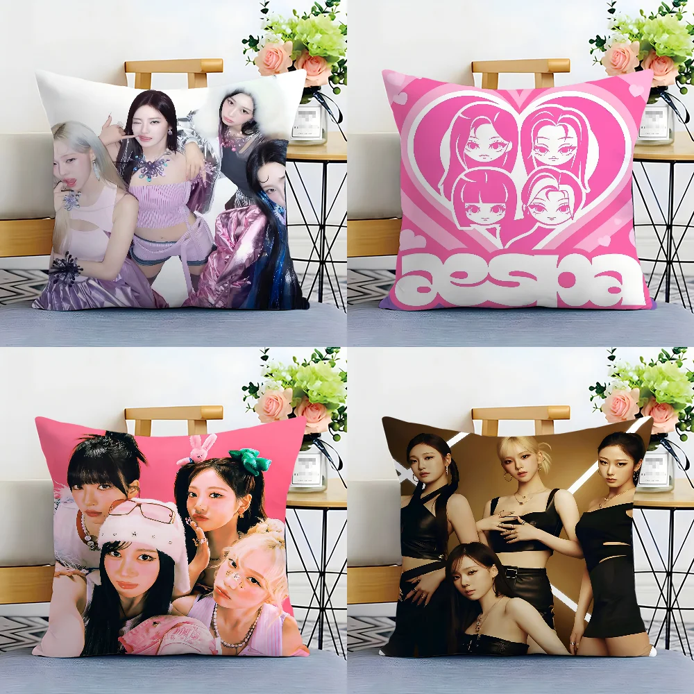 A-AespaS-K-karina Kpop Girl Pillow Case Plush Fabric Soft  Pillowcase Double Sided Print Cushion Cover Household Gifts