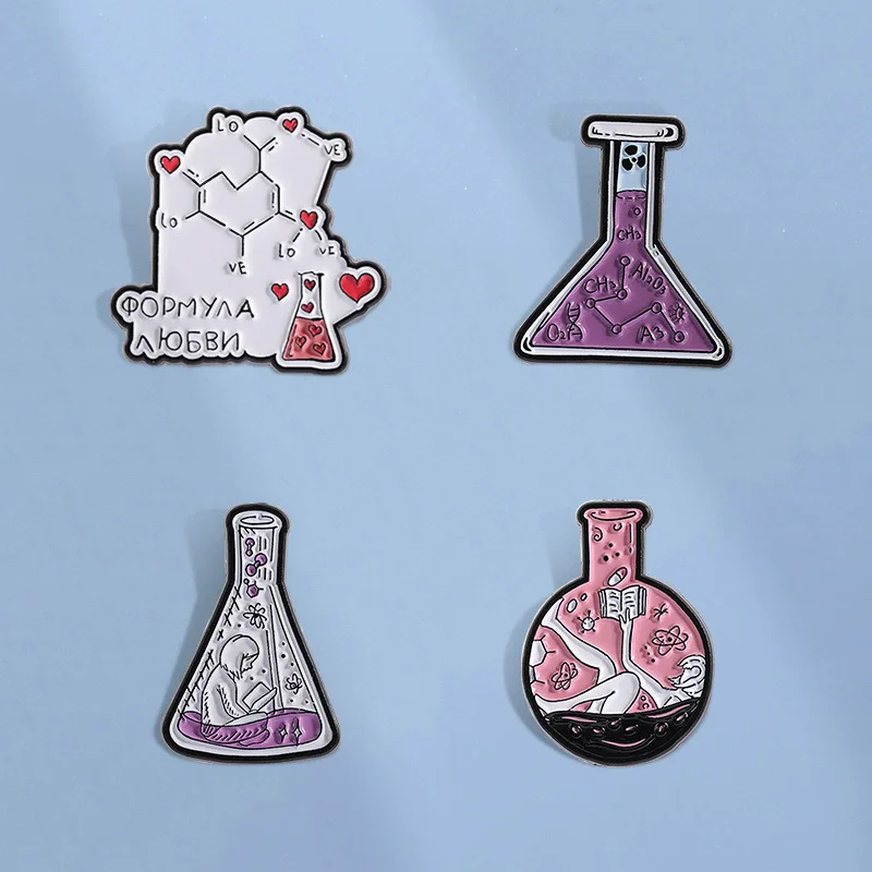 Scientific Experimental Chemistry Molecular Reagents Enamel Pins The Formula Of Love Brooches Lapel Badges Clothes Jewelry Gift