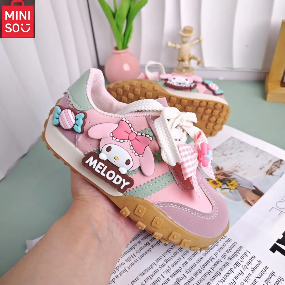 

Miniso, модная детская обувь, тренировочная обувь с рисунком Форреста Гампа, весенне-осенняя обувь для девочек, новый стиль, розовые туфли для скейтбординга