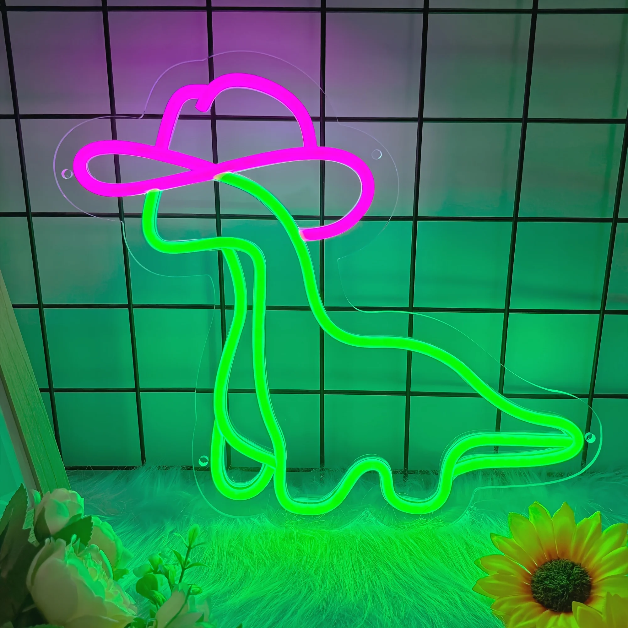 

Неоновые вывески в виде милого зеленого динозавра, декор для дома, стены или рабочего стола, вывеска для игровой зоны, для спальни, гостиной, игровой комнаты, I