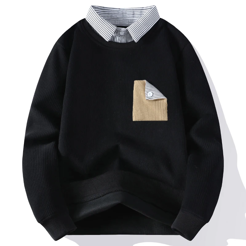 سويت شيرت كاجوال بياقة قميص للرجال فضفاض بأكمام طويلة وطبقة أساسية #5