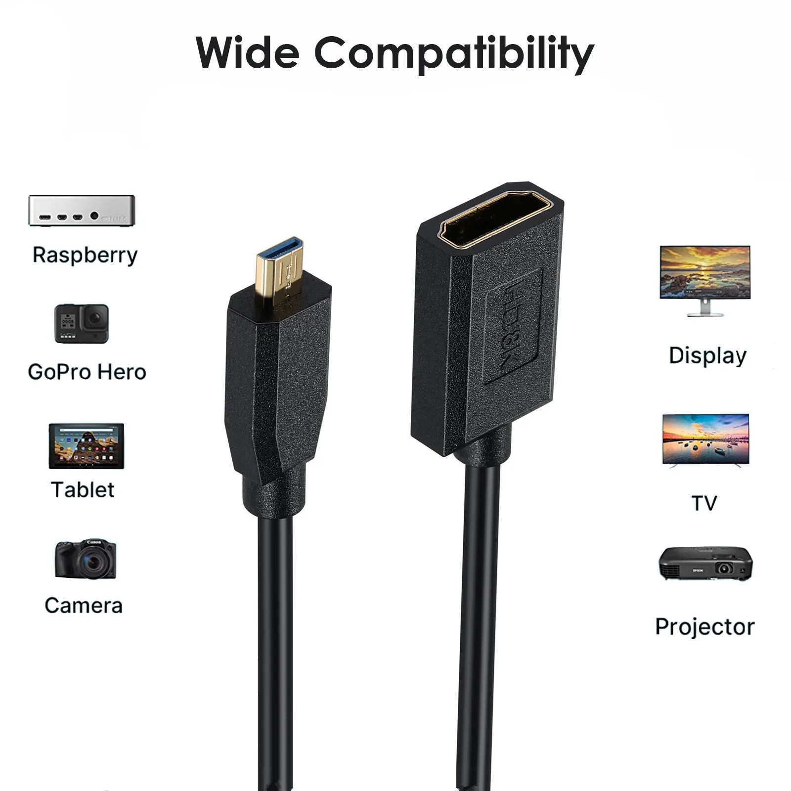 8K60Hz Micro Hdmi To Hdmi Female Spring  Slim/Thin HDMI coiled Cable Thin Flexible Cable OD4.0 Micro Camera Flat-panel TV Cable