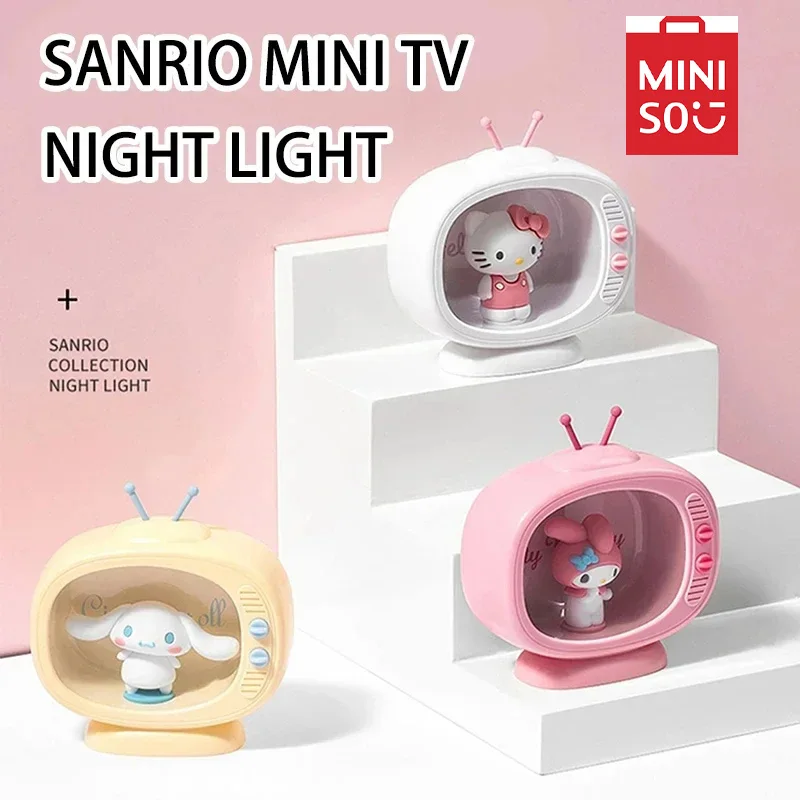 

MINISO подлинный Sanrio Night светильник Kawaii Mini TV Hello Kitty режим сна аксессуары Аниме игрушки прикроватный подарок для детей и девочек