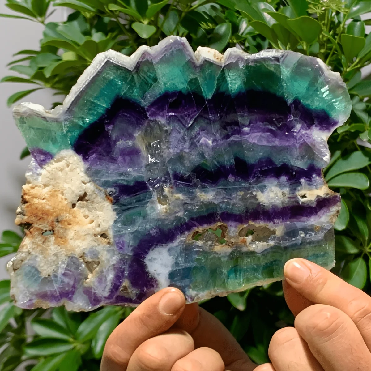 1pc Stunning Striped Fluorite Slab - Rainbow Fluorite Slice Ideal for Feng Shui Meditation, Home Decor, Perfect Holiday Gift