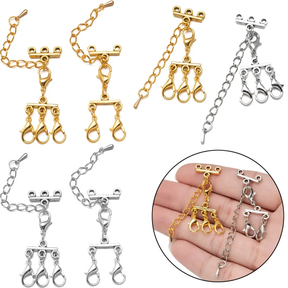 

2Pcs Multi Strand Lobster Clasps With Extension Chains Layered Connectors For DIY Necklace Bracelet Jewelry Making Supplies