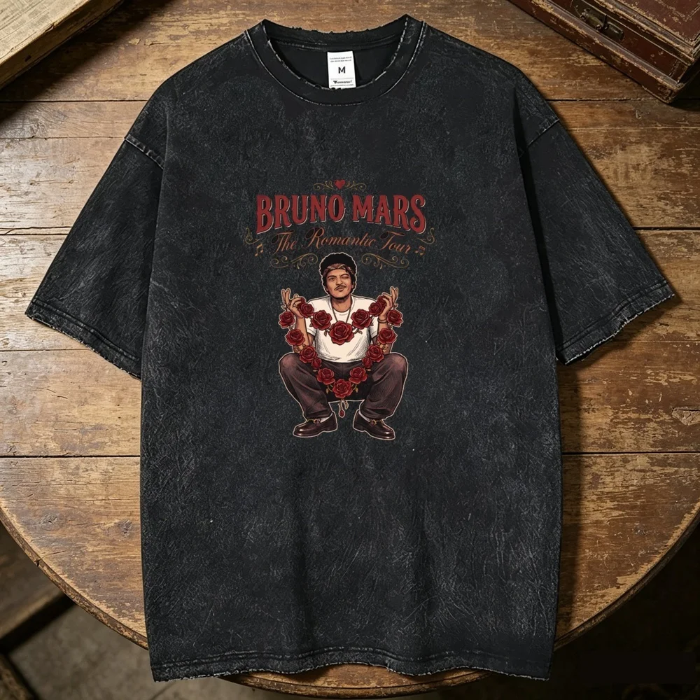 Bruno Mars Vintage Washed cotton top tees men Y2k graphic harajuku  80s Gothic 2000s top tees Retro korean clothes graphic