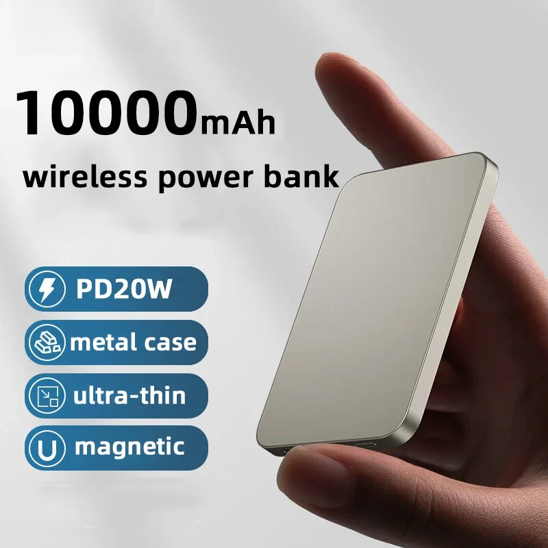 Magnetic 10000mAh Wireless Power Bank PD20W Portable Slim Metal Powerbank 5000mAh External Spare Battery For Xiaomi iPhone 15