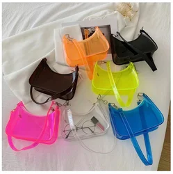 Transparent Jelly Bag  Summer New PVC Shoulder Underarm Bag Candy Color Women's Bag Baguette Bag