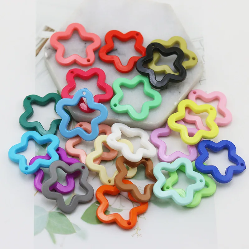 50PCS Colorful pentagram acrylic keychain pendant dopamine jewelry accessories flower plum blossom shaped material