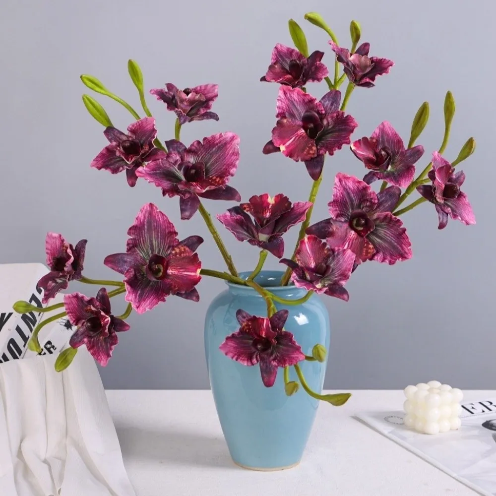 Flores de Orquídea Artificiales Realistas, Aspecto Natural, Tallo Largo con Capullos, Tallo de Orquídea Cattleya, Resistente a la Decoloración, Tacto Real