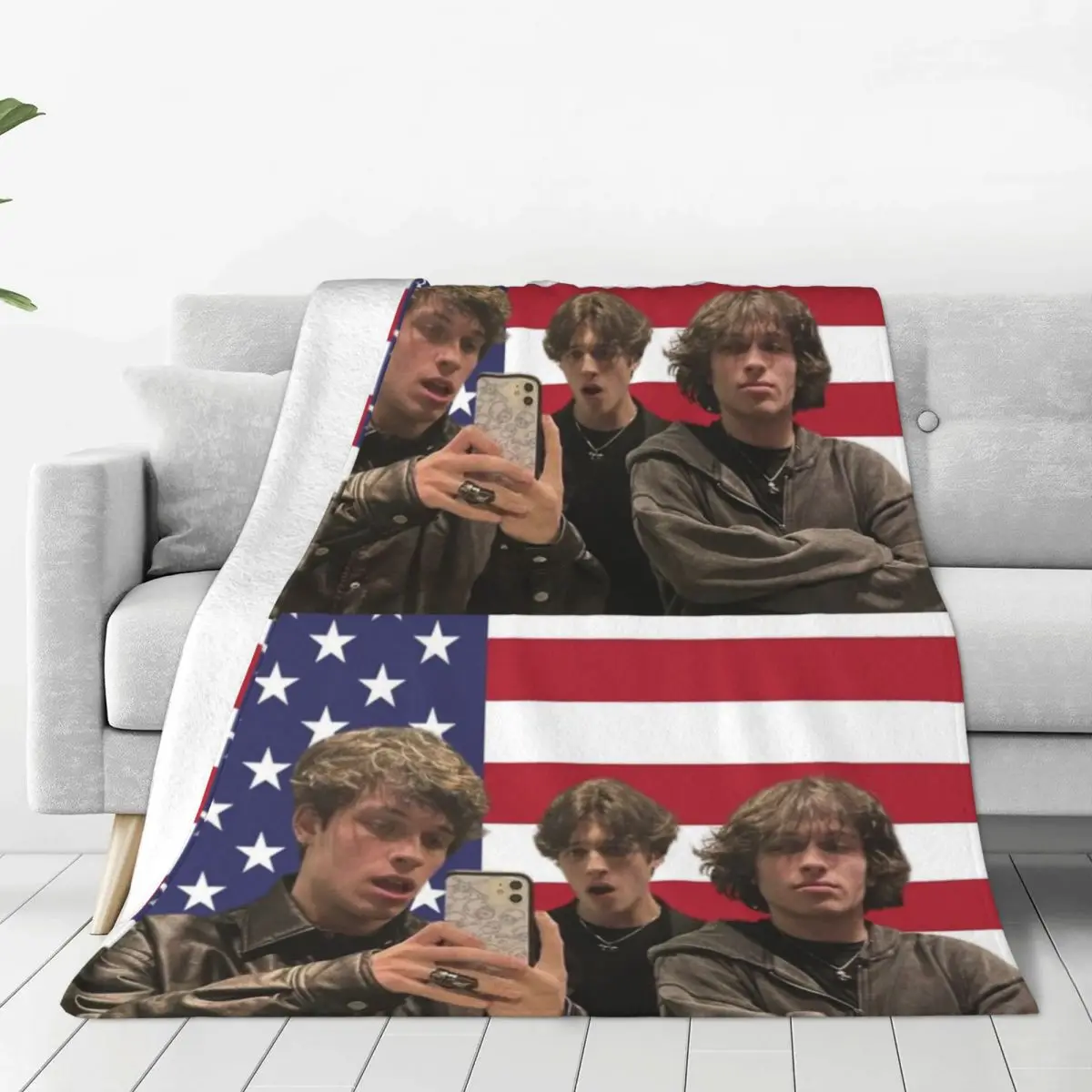 Sturniolo Triplets Flannel Blanket American Flag Soft Durable Bedding Throws for Living Room Fluffy Bedspread Sofa Bed Cover