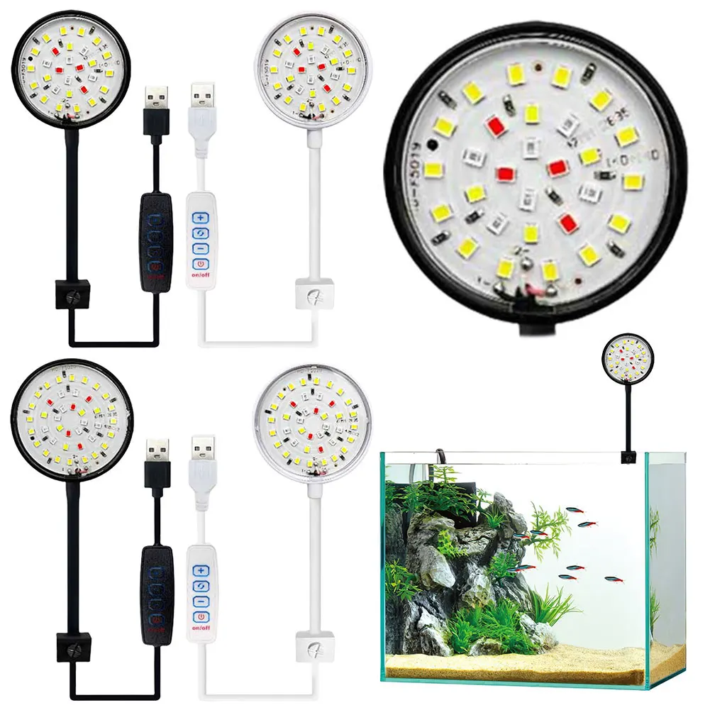 

USB-светильник для аквариума с регулируемой яркостью, светодиодная лампа-прищепка для аквариума, лампа для рыбок