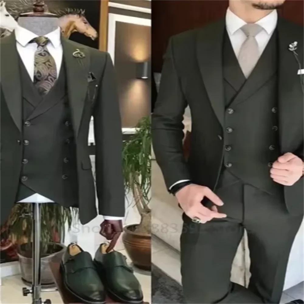 

(Jackets+Pants+Vest) High Quality Men Slim Fit Party Tuxedos 3 Pieces Fashion Double Breasted Vest Design Wedding Social Suit