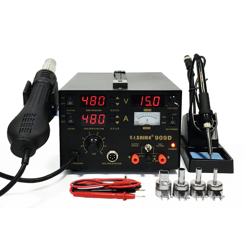 Repair Rework Station For SAIKE 909D Soldering Station Supply Rework Station 3 In 1 Heat Gun Desoldering