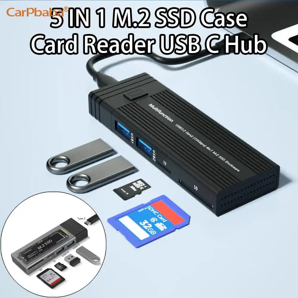 USB C HUB M.2 NVMe NGFF SSD Enclosure 5-in-1 Type C HUB Dock With Disk Storage Function SD TF Card Reader For PC MacBook Pro Air