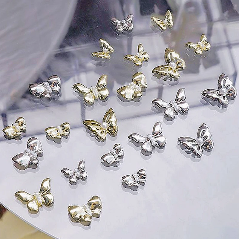 

20PCS 3D Metal Butterfly Nail Art Charms Accessories With Pearl Parts For Manicure Decor Nails Decoration Supplies Material Tool