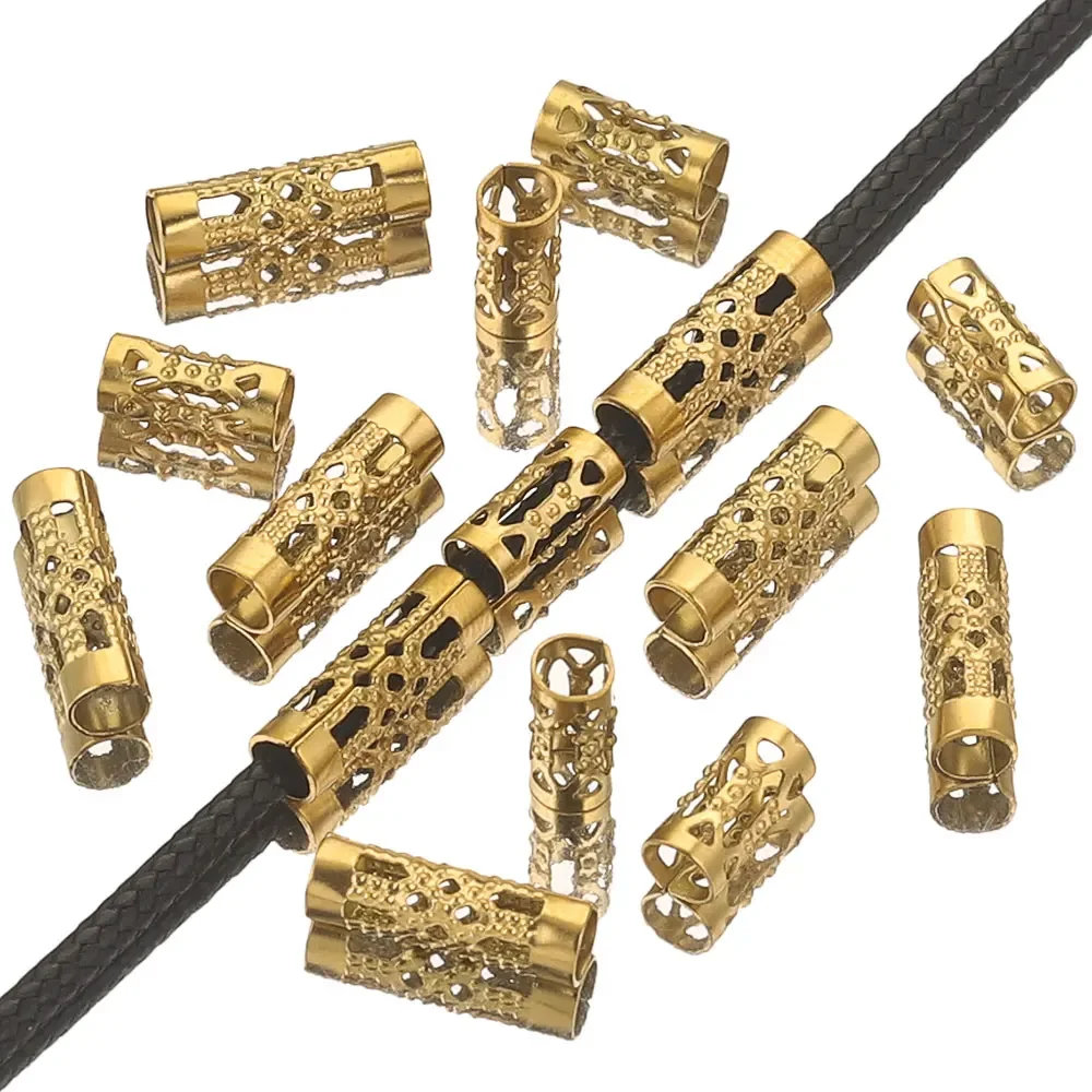 20pcs Lot Stainless Steel Hollow Tube Spacer Beads Hair Braid Beard Dread Lock Charms for Necklace Bracelet Jewelry Making