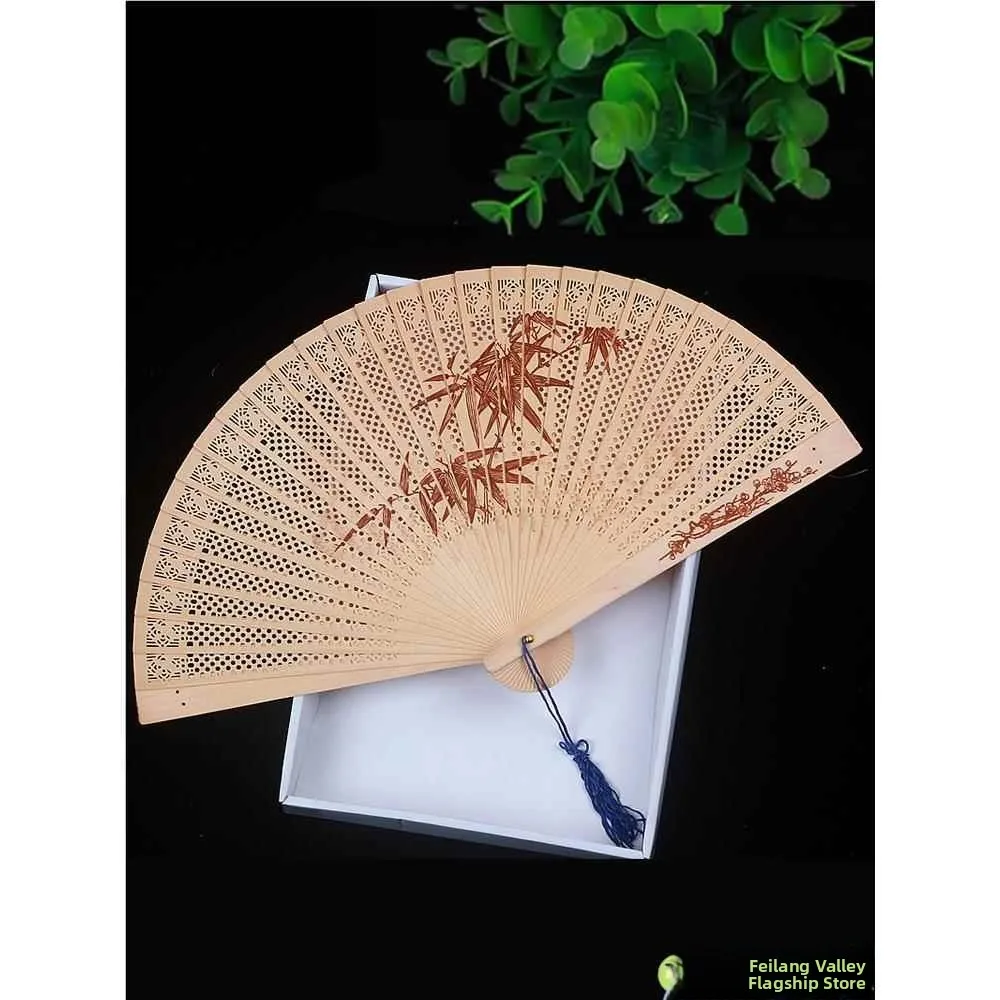 

Portable Folding Fan Scented Wood Sandalwood Fan Traditional Women's Sle Carry-On Wind Home Daily Use Fan