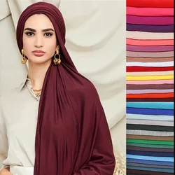 Elegante Hijab Color caramella elegante sciarpa per la testa scialle classico sciarpe con turbante elastico grandi bandane avvolgenti per la testa antivento per le donne