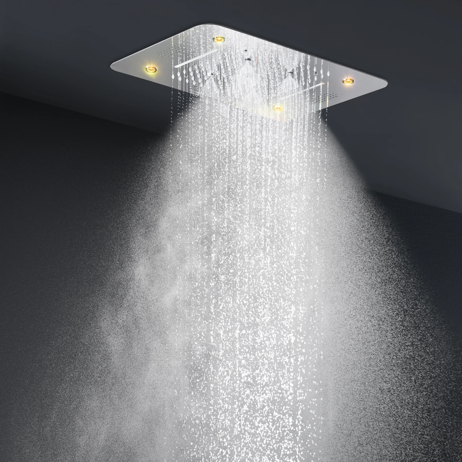 hm High Quality Music LED Shower System Set 380x580MM Mist Column Waterfall Rain Shower Head Thermostatic Faucets Side Body Jet