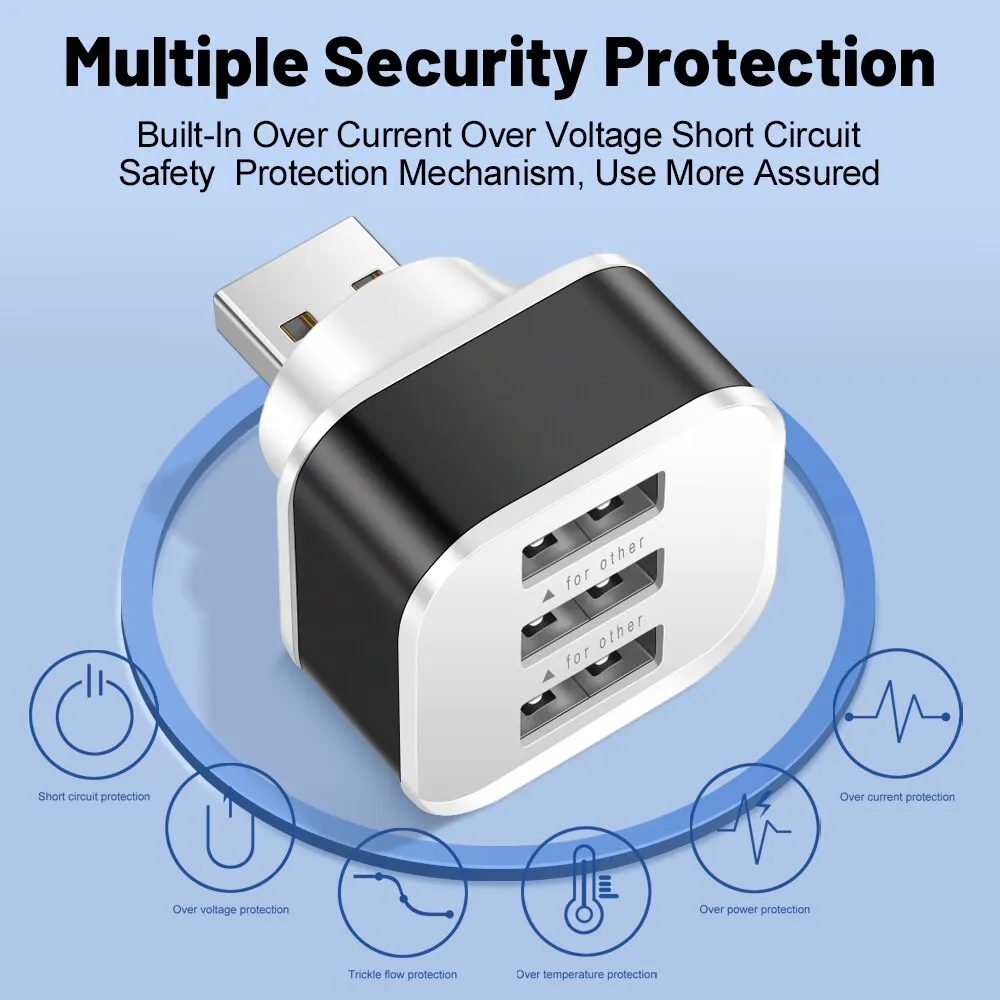 3 Port USB Slots Adaptor Extender USB 2.0 For Phone Tablet Laptop Car Electronics 3 In 1 Multiple USB Interface Extender USB Hub