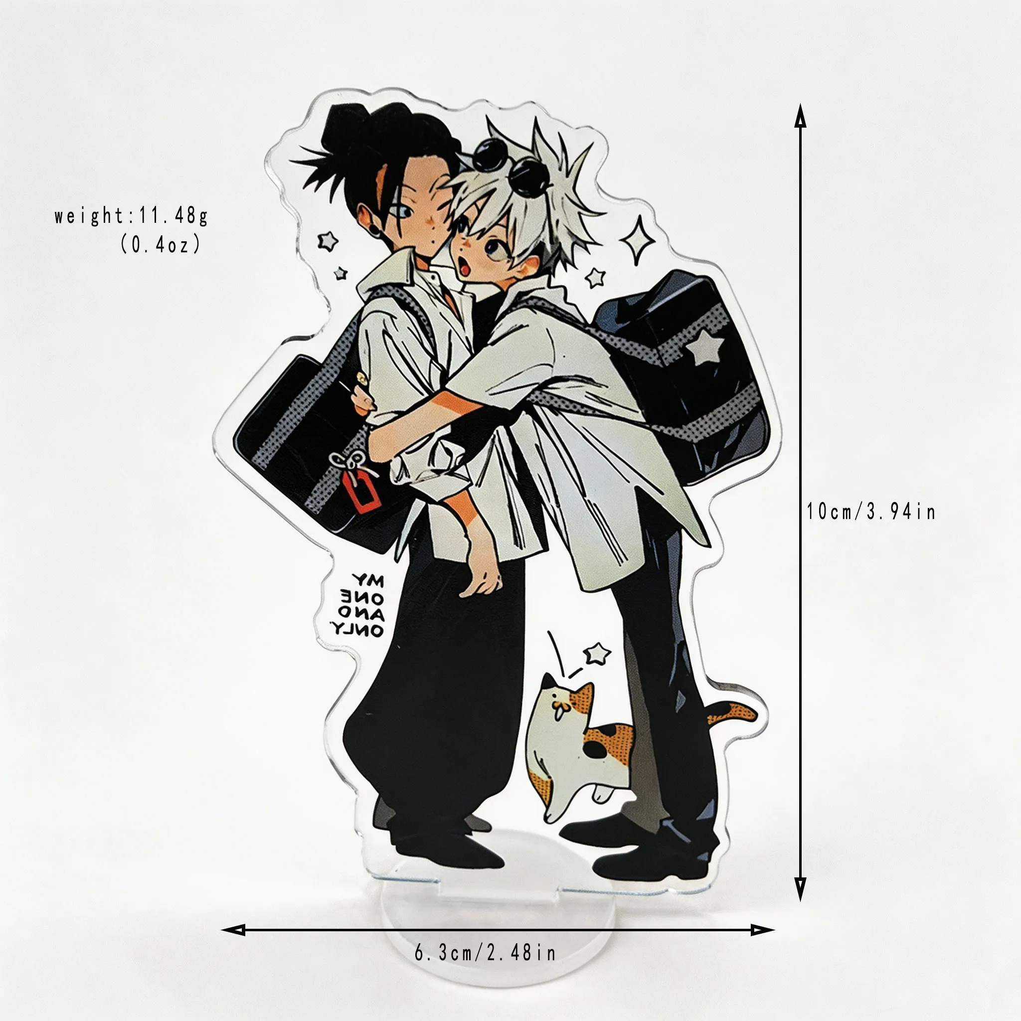 Cute Hug Design Jujutsu Kaisen Gojo Satoru Geto Suguru Acrylic Stand with Cat, Casual Style Anime Tabletop Decor