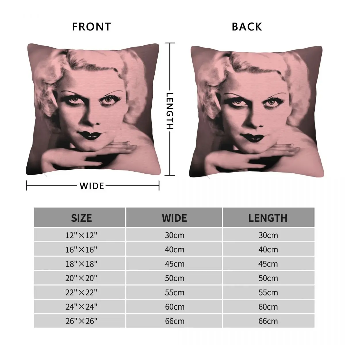 Jean Harlow Pink And Black Square Pillowcase Polyester Linen Velvet Pattern Zip Decorative Pillow Case Car Cushion Case 18