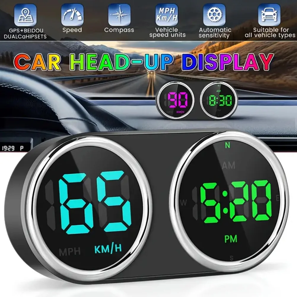 

Car Speedometer Head-up Display GPS Speedomter Digital HUD head-up display Over-speed Alarm KM/H MP/H Speed Meter 7-Color