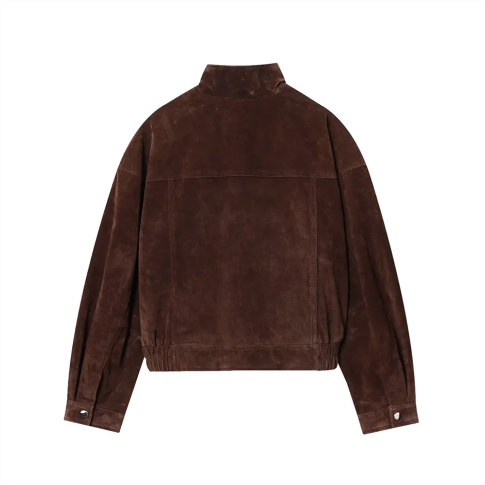 s new women's fashion casual stand up collar long sleeved pocket decoration suede pilot jacket jacket jacket