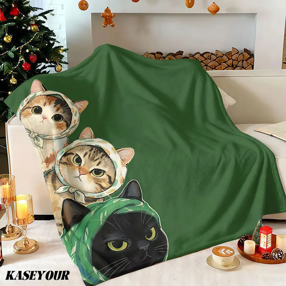 Bandana Cat Trio Winter Summer Flannel Blanket Throw Fleece Soft Fuzzy Plush Cozy Fleece Blankets for Sofa Ideal Gifts