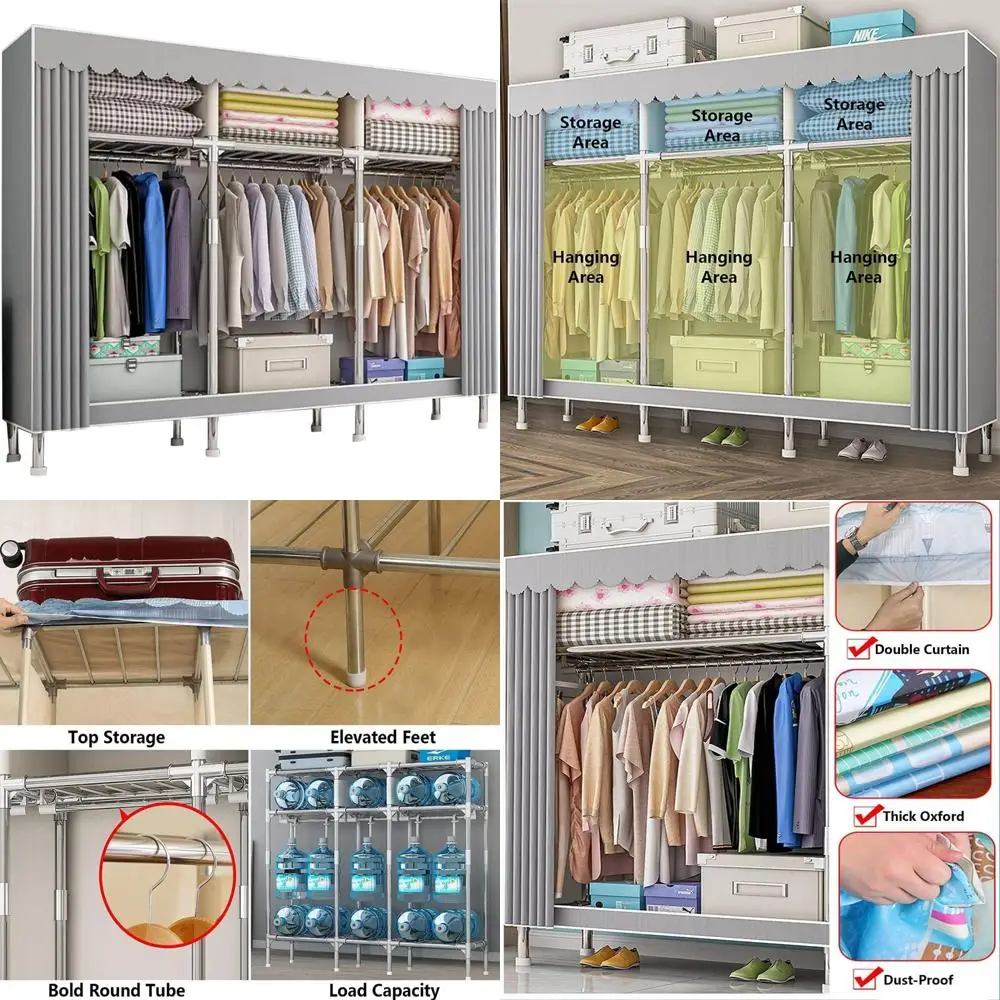 خزانة ملابس كبيرة بإطار فولاذي - خزانة مشي محمولة ومحلول رف تجفيف الملابس #1