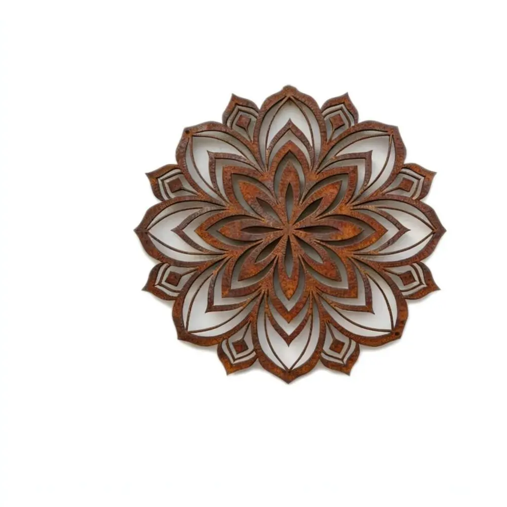 Rustic Iron Mandala Wall Art Ornament Hanging Metal Decor For Exterior Garden Fence Interior Room Wall Display