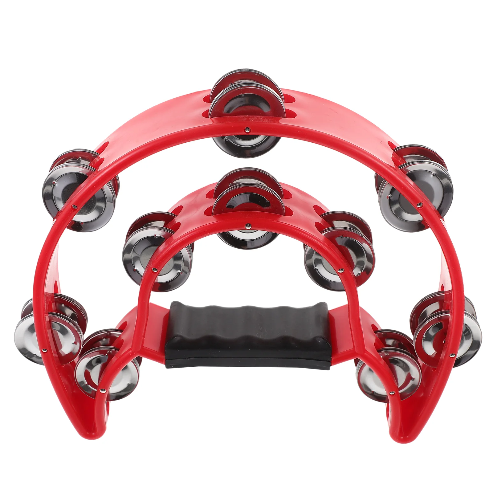 

Hand Held Tambourine Jingle Rattle The Bell Moon Band Instrument Double Row Percussion Red