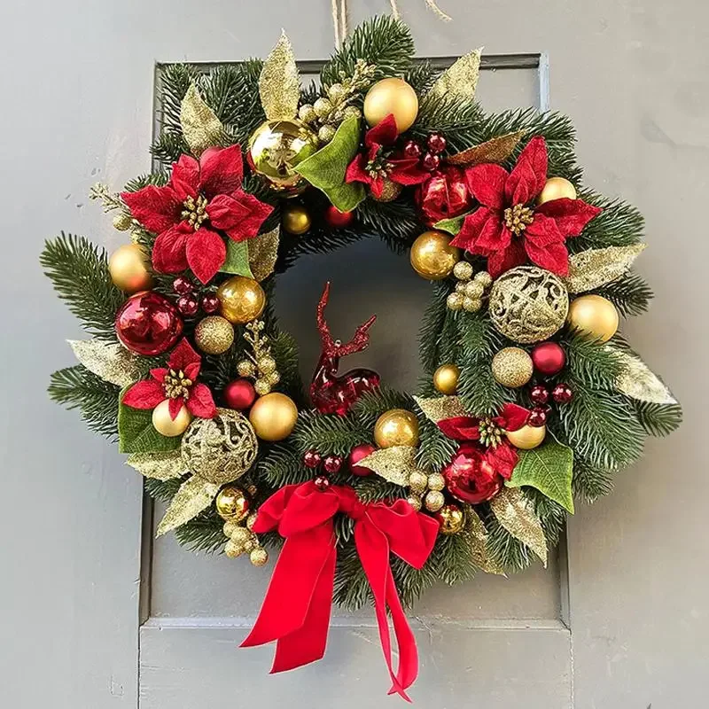 Luxury Golden Christmas Wreath 50-80CM Christmas Rattan 2.7M Combination Set Window Shopping Mall Hotel Ornament