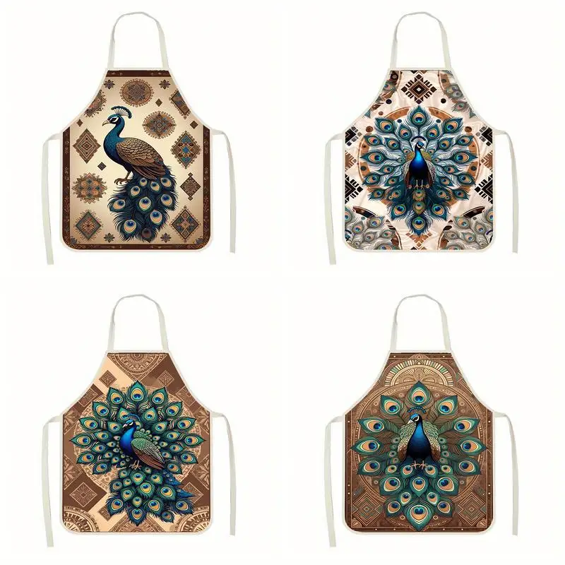 

Peacock Pattern Apron Linen Apron, Suitable For Kitchen Cooking, Parent-Child Interaction, Painting And Other Scenarios